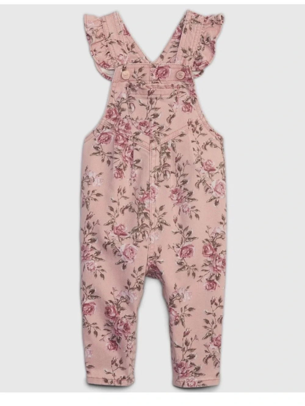 GAP Pink Floral Ruffle-Shoulder Overalls